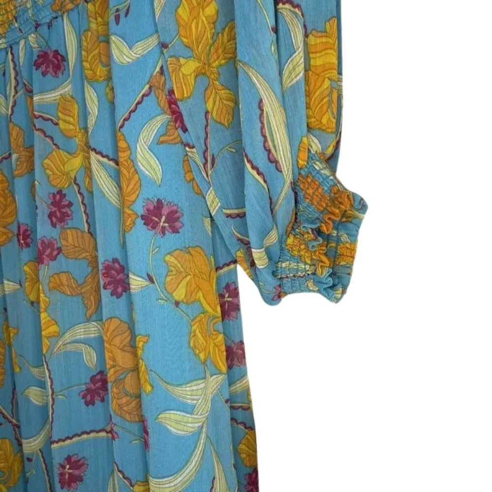 NWT Sofia Vergara 2-Way Off Shoulder Midi Dress Caneel Bay L Smocked